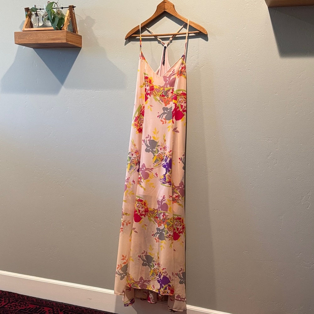 W118 by Walter Baker Blush Pink Abstract Floral Maxi Slip Full Length Flow Dress